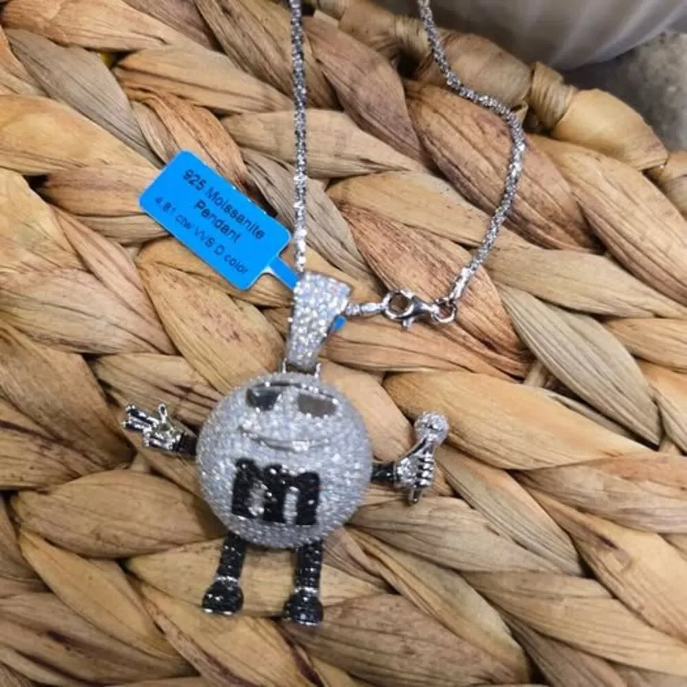 925 Sterling Silver Moissanite M&M Character Necklace